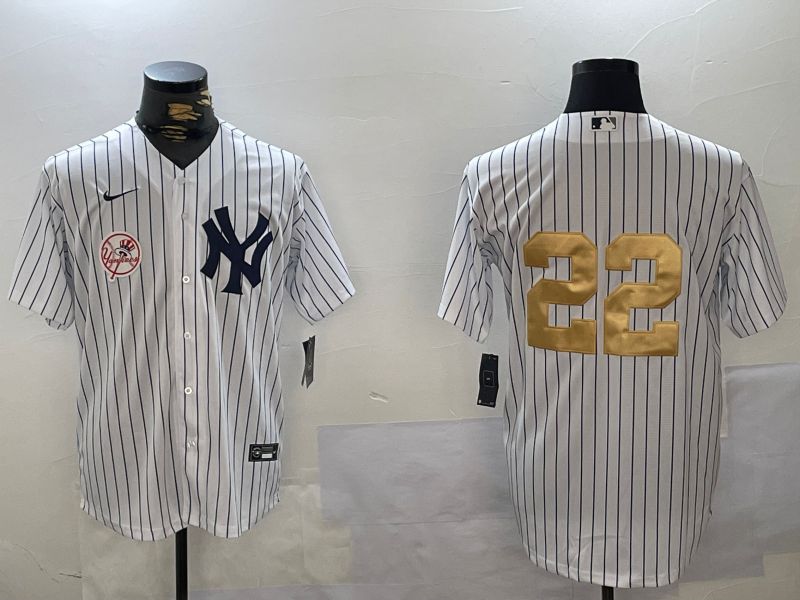Men New York Yankees #22 Soto White Stripe Fashion Nike 2024 MLB Jersey style 11->new york yankees->MLB Jersey